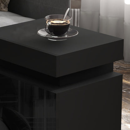 HOMCOM Black Bedside Table with LED Light, High Gloss Front Nightstand with 2 Drawers, for Living Room, Bedroom