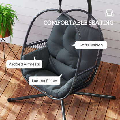 Outsunny Hanging Egg Chair, with Cushion - Dark Grey