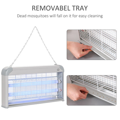 Outsunny Wall Hanging Bug Zapper, 30W Electric Fly Zapper Mosquito Killer, 60㎡ Coverage Insect Killer, Indoor Outdoor Use, Grey