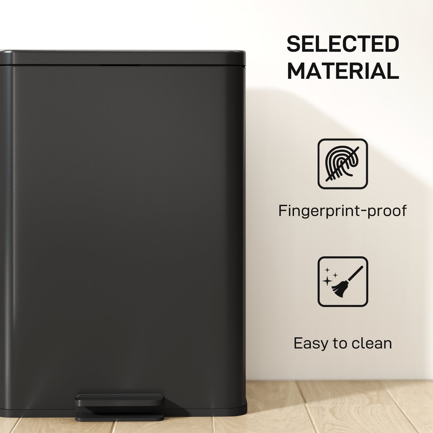 HOMCOM 20L Kitchen Bin with Soft-Close Lid and Stay-Open Function, Stainless Steel Pedal Bin with Removable Inner Bucket for Kitchen, Office, Home, Matte Black