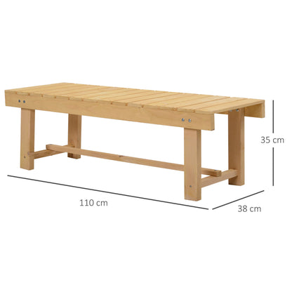 Outsunny Wooden Garden Benches, 2 Seater Outdoor Benches, Fir Wood Backless Patio Loveseat with Slatted Seat for Park, 110 x 38 x 35 cm, 3 Pieces, Natural Wood Finish