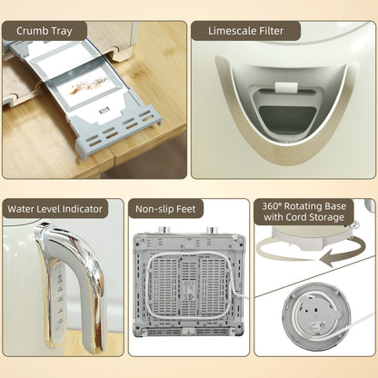 HOMCOM Retro 3000W Kettle and Toaster Set - Grey