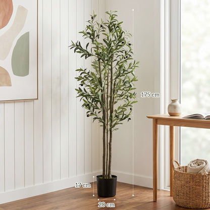 HOMCOM Decorative Artificial Plant, 175 cm Silk Olive Tree with 787 Leaves in Cement Pot, Fake Plant