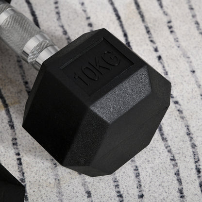 HOMCOM 2x10kg Hex Dumbbells Set Rubber Dumbbells Weight Lifting Equipment Fitness Home Gym--ChewyGames-ChewyGames
