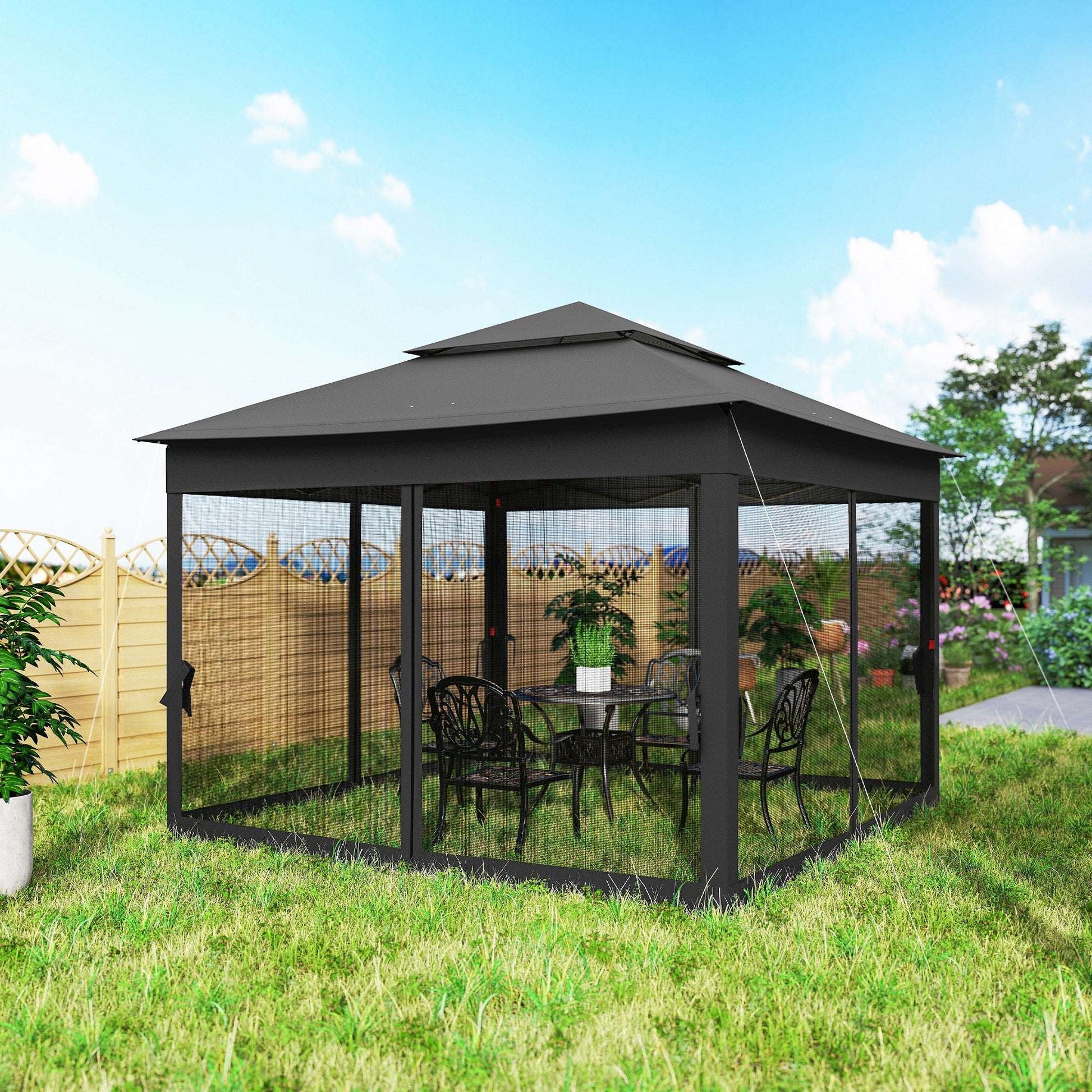 Outsunny 3 x 3(m) Pop Up Gazebo, Double-roof Garden Tent with Netting and Carry Bag, Party Event Shelter, Black