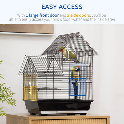 PawHut Metal Bird Cage for Finch, Canary w/ Food Containers, Swing Ring, Tray, Handle, 39 x 33 x 47cm