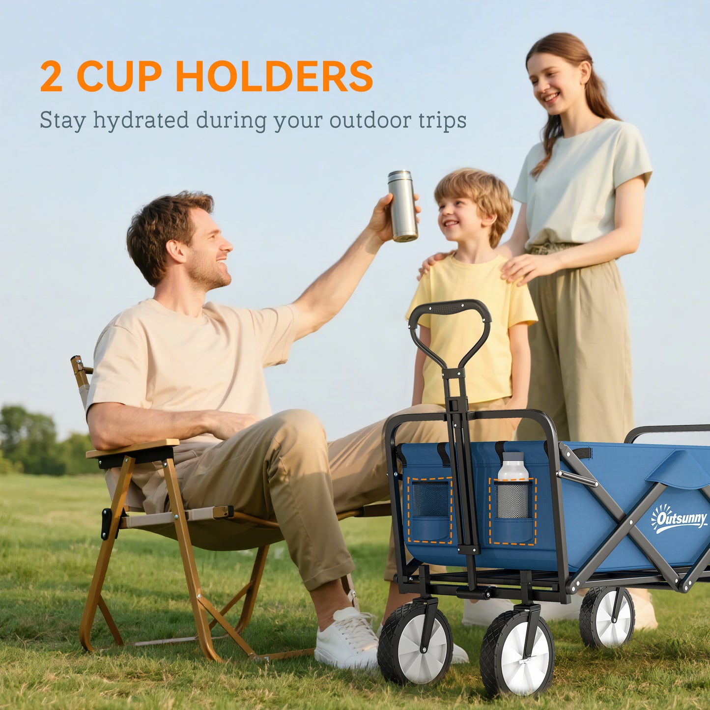 Outsunny 90L Festival Trolley on Wheels, Folding Camping Trolley Cart with Adjustable Handle, Portable for Outdoor, Garden, Shopping, Fishing, Navy Blue