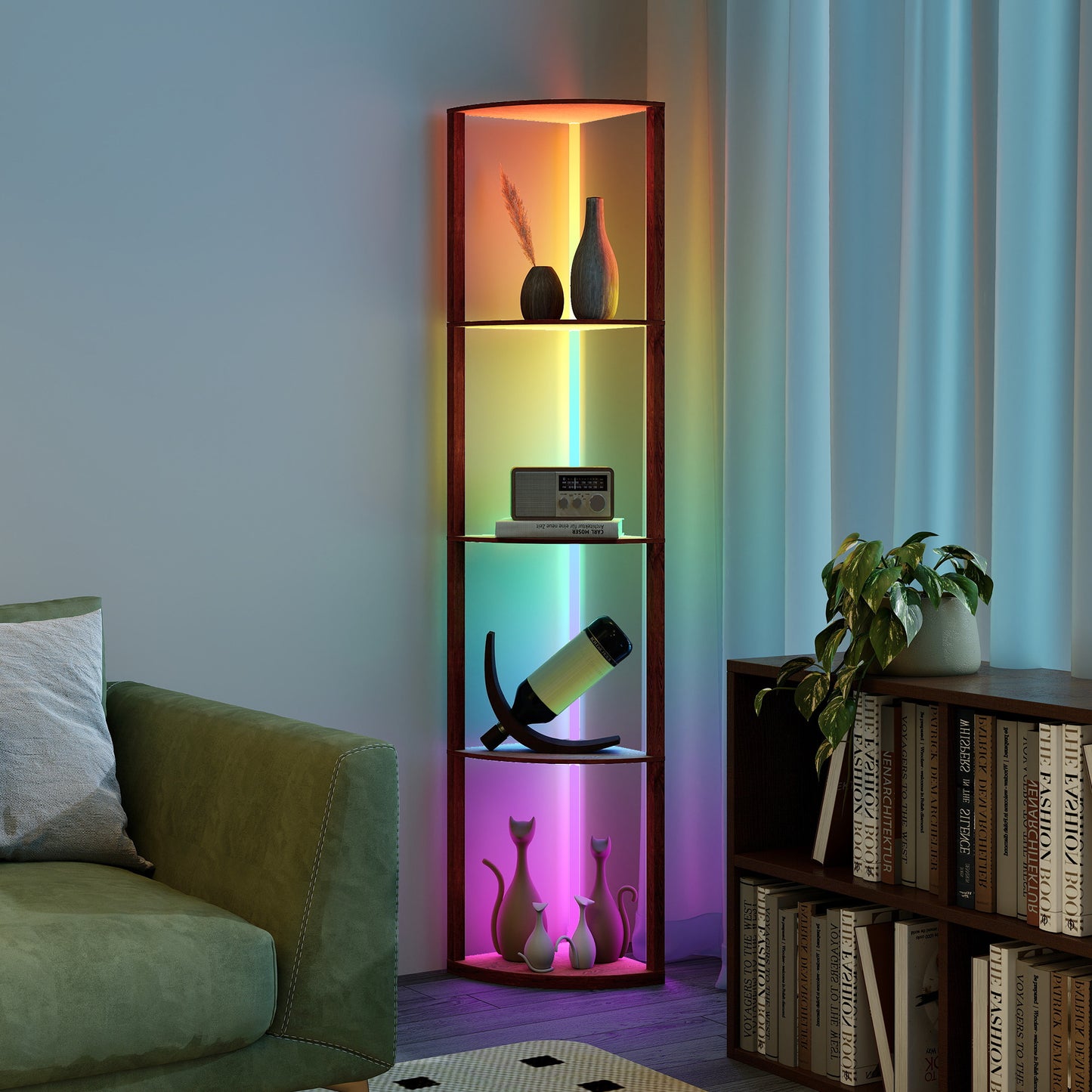 HOMCOM RGB Standing Lamp with Shelves, 4-Tier LED Floor Lamp with Multiple Lighting Modes, Brown