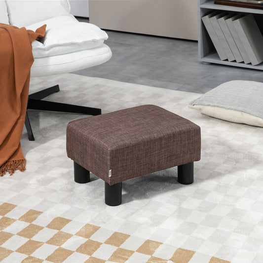 HOMCOM Linen Fabric Footstool Ottoman Cube with 4 Plastic Legs, Brown--ChewyGames-ChewyGames