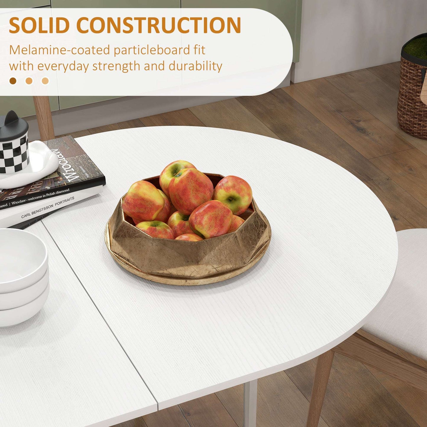 HOMCOM Folding Dining Table, Drop Leaf Table for Small Spaces, Oval Tabletop for Dining Room, Ash Wood-Effect