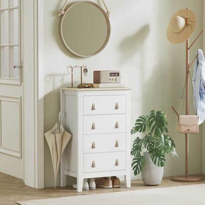 HOMCOM Bedroom Chest of Drawers, Modern 4 Drawer Dresser Cabinet with PU Leather Handles and Metal Runners for Living Room, Hallway, Entryway, 60 x 40 x 98 cm, White