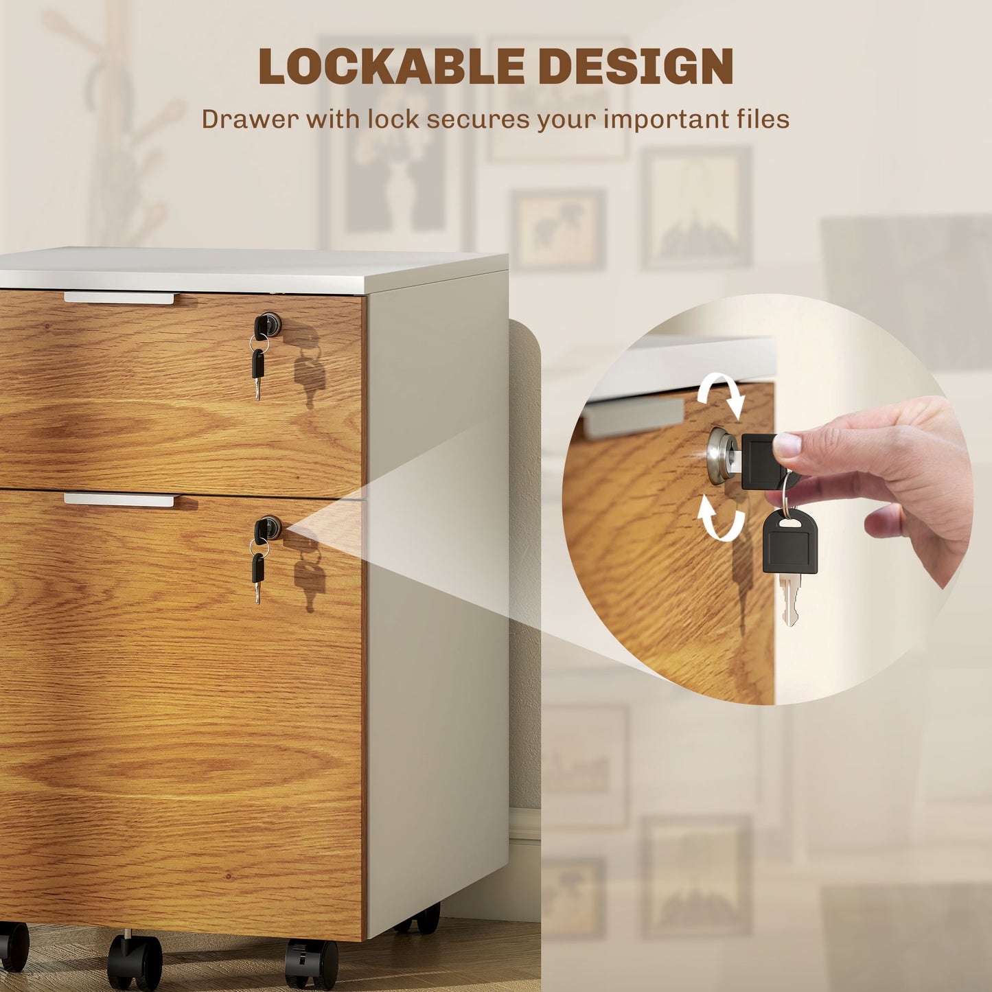 HOMCOM Two-Drawer Lockable Filing Cabinet - Wood Effect