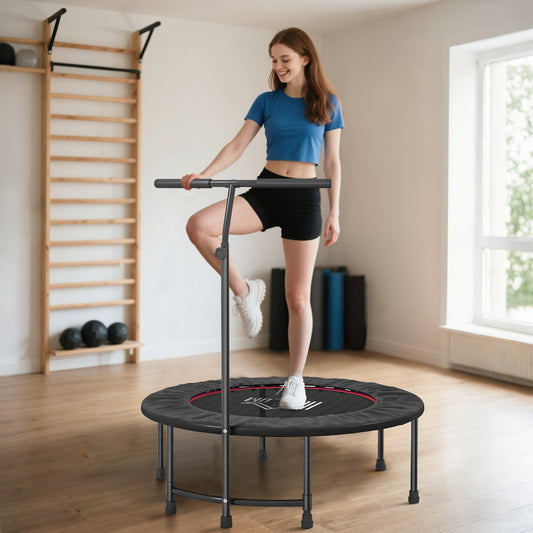 HOMCOM 40" Fitness Trampoline with Adjustable Handle, Rebounder Trampoline, Mini Jumper for Indoor Exercise Workout, Black