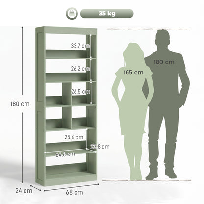 HOMCOM Bookcase, 6-Tier Bookshelf with Open Storage Shelves, Cubes, 180 cm Tall Display Shelf with Anti-Tipping Design, Green