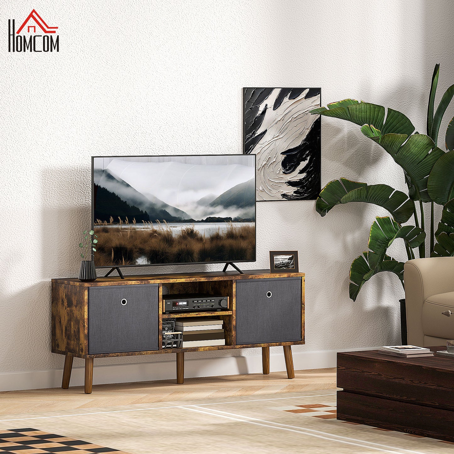 HOMCOM TV Cabinet Stand Unit for TVs up to 50'' with Foldable Drawers, Entertainment Centre for Living Room Rustic Brown--ChewyGames-ChewyGames