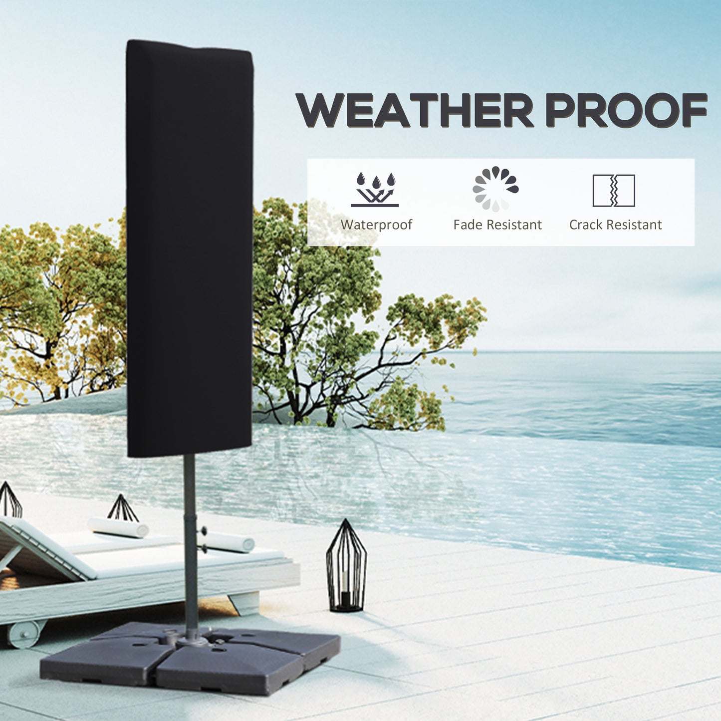 Outsunny Garden Parasol Cover, Outdoor Patio Umbrella Protector Weatherproof Garden Patio with Rod, Zipper for 2-4.6m Parasol, Φ60 x 160cm, Black