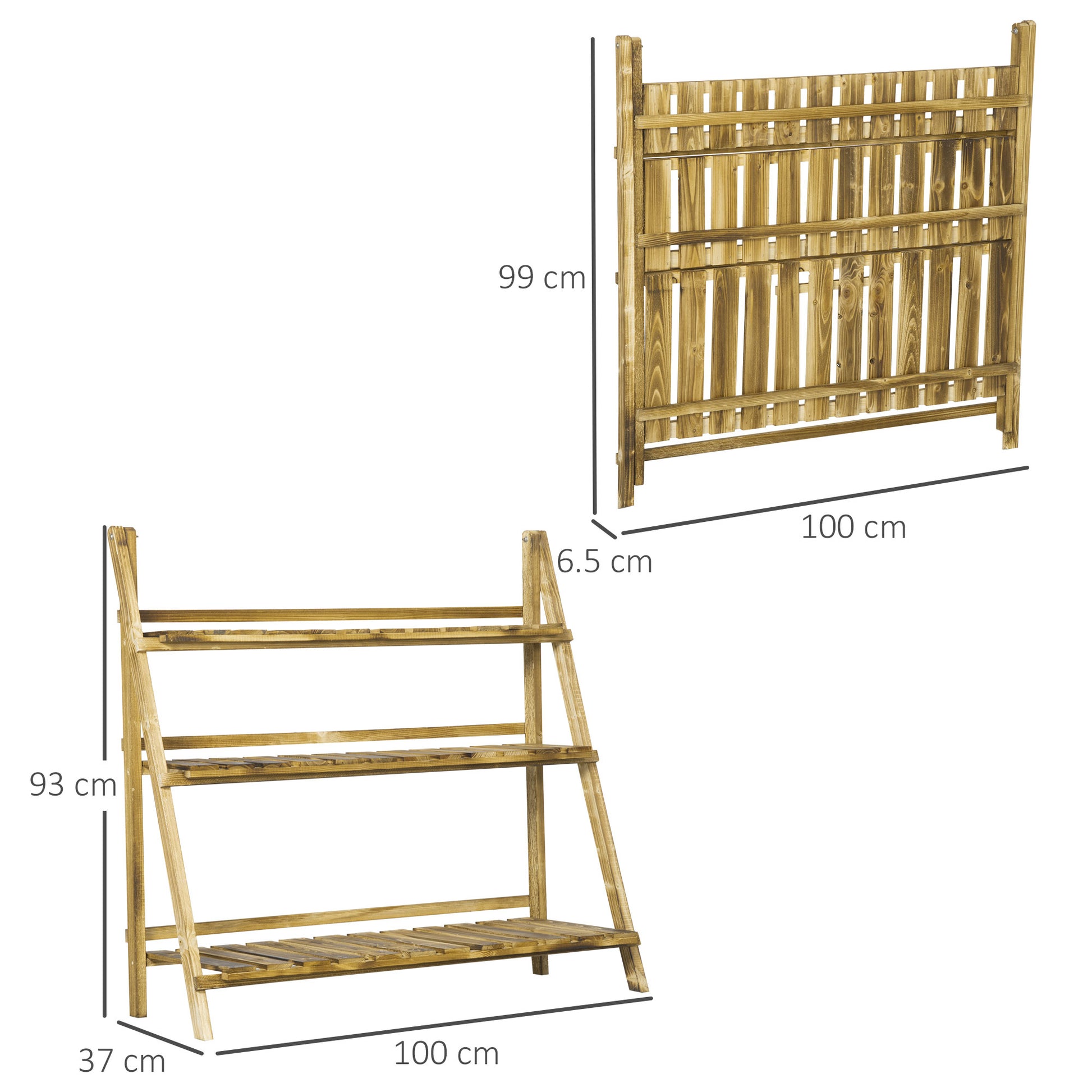 Outsunny Wooden Folding Flower Pot Stand 3 Tier Garden Planter Display Ladder Gardener Storage Shelves Rack Herb Holder (100L x 37W x 93H cm)--ChewyGames-ChewyGames