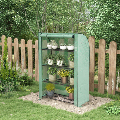 Outsunny 4 Tier Mini Greenhouse with Reinforced PE Cover, Portable Indoor Outdoor Green House with Roll-up Door and Wire Shelves, 170H x 120W x 50Dcm, Green