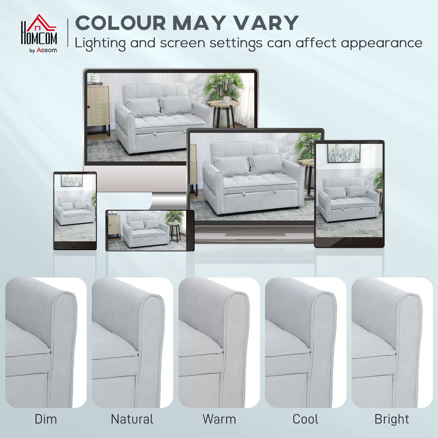 HOMCOM 2 Seater Sofa Bed, 3-in-1 Convertible Sleeper Sofa with Click-clack Adjustable Backrest and 2 Pillows, Light Grey