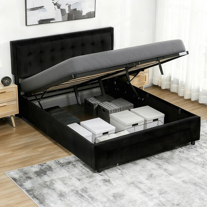 HOMCOM King Size Ottoman Bed Frame, with Front Drawer Black