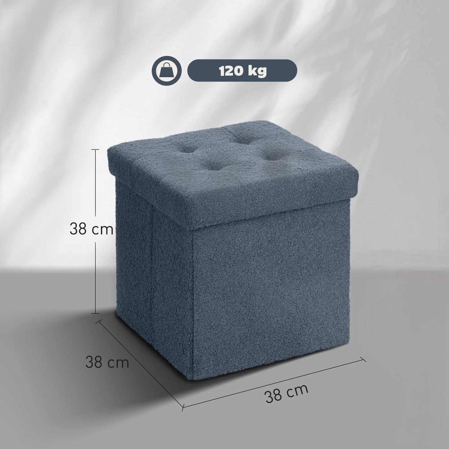 HOMCOM Foldable Sherpa Fleece Storage Ottoman, 38 x 38 x 38 cm, Blue