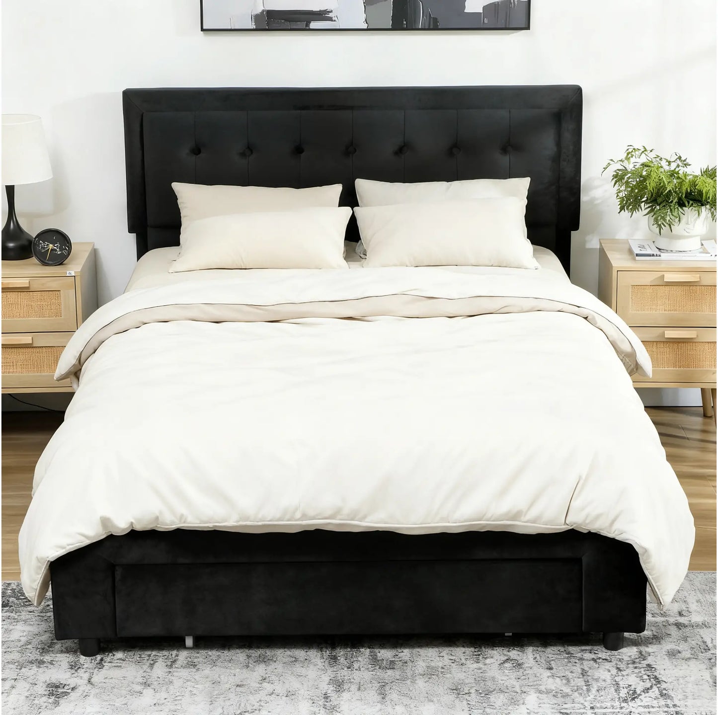 HOMCOM King Size Ottoman Bed Frame, with Front Drawer Black