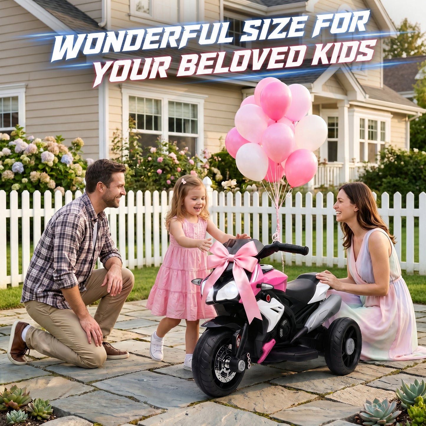 HOMCOM Kids Electric Motorcycle, 6V Ride on Motorcycle with 3 Wheels, LED Headlight, Music, Horn for Boys Girls 3-5 Y, Pink
