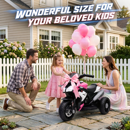 HOMCOM Kids Electric Motorcycle, 6V Ride on Motorcycle with 3 Wheels, LED Headlight, Music, Horn for Boys Girls 3-5 Y, Pink