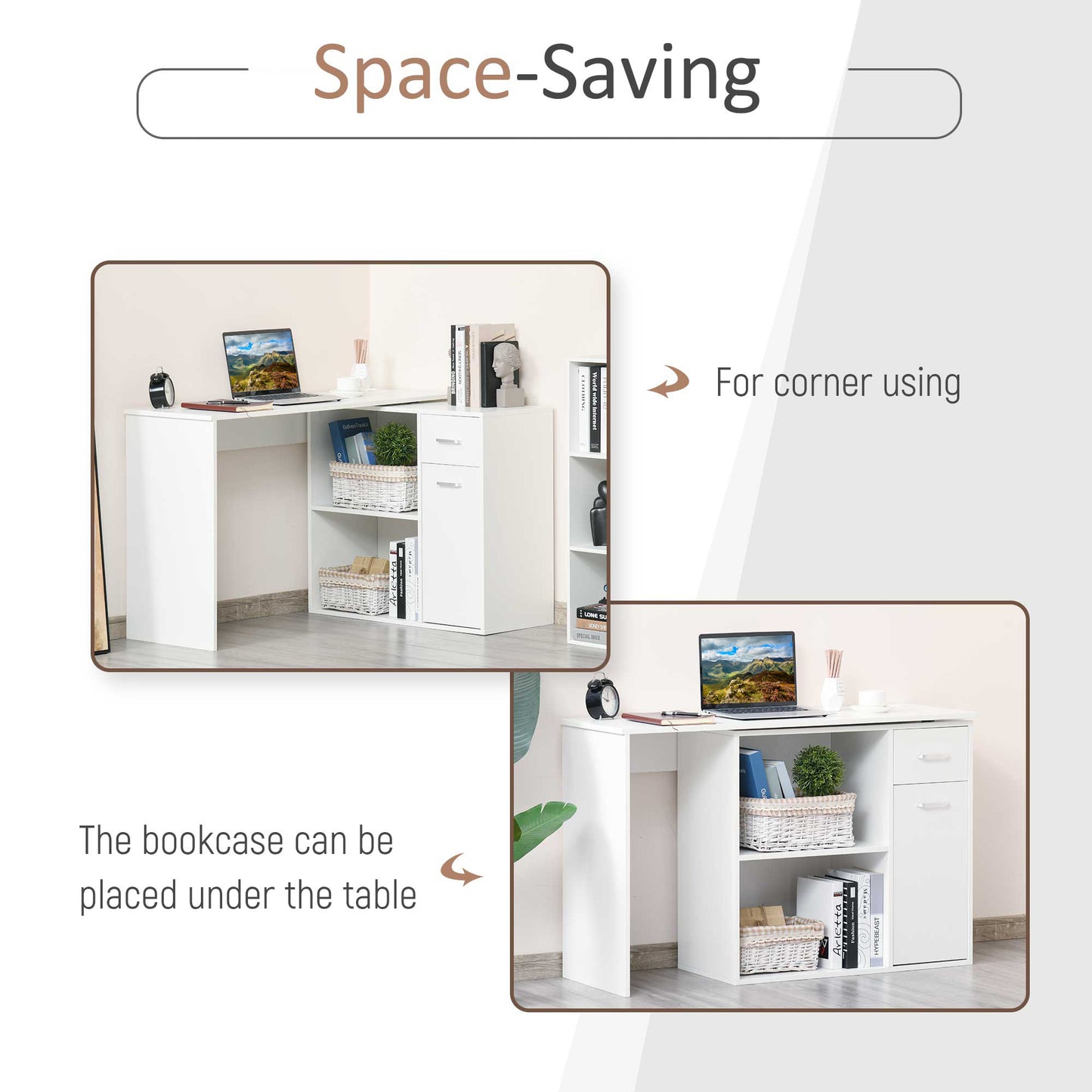 HOMCOM L-Shaped Desk, Corner Computer Desk, Adjustable Study Table with Storage Shelf, Drawer and Cabinet, Workstation for Home Office, White Wood Grain--ChewyGames-ChewyGames