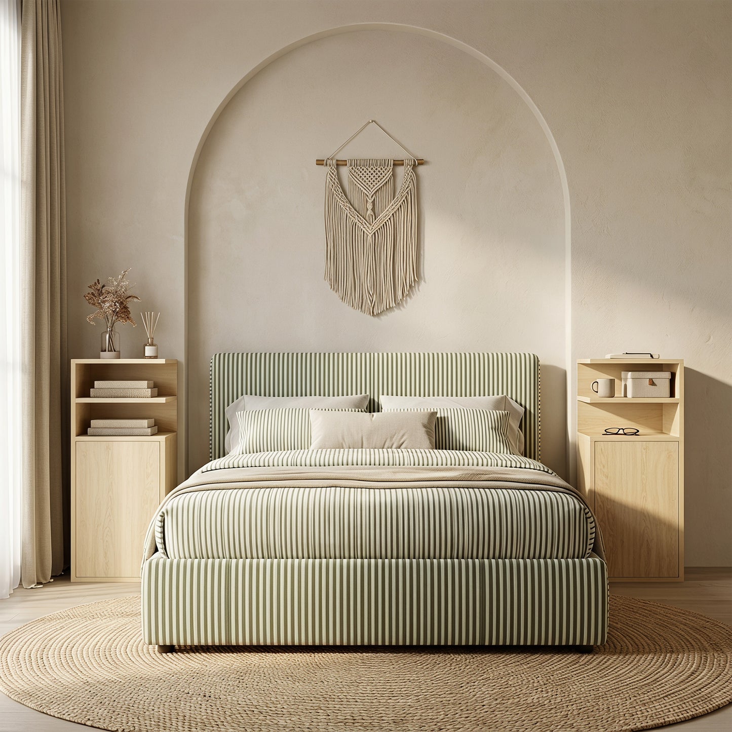 HOMCOM Slim Bedside Table Set of 2, Narrow Bedside Cabinet with Open Cubbies and Cupboard for Bedroom Living Room, Oak