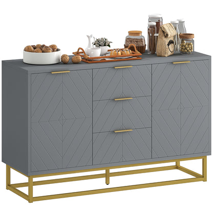 HOMCOM Sideboard with 3 Drawers and Adjustable Shelves for Living Room - Grey