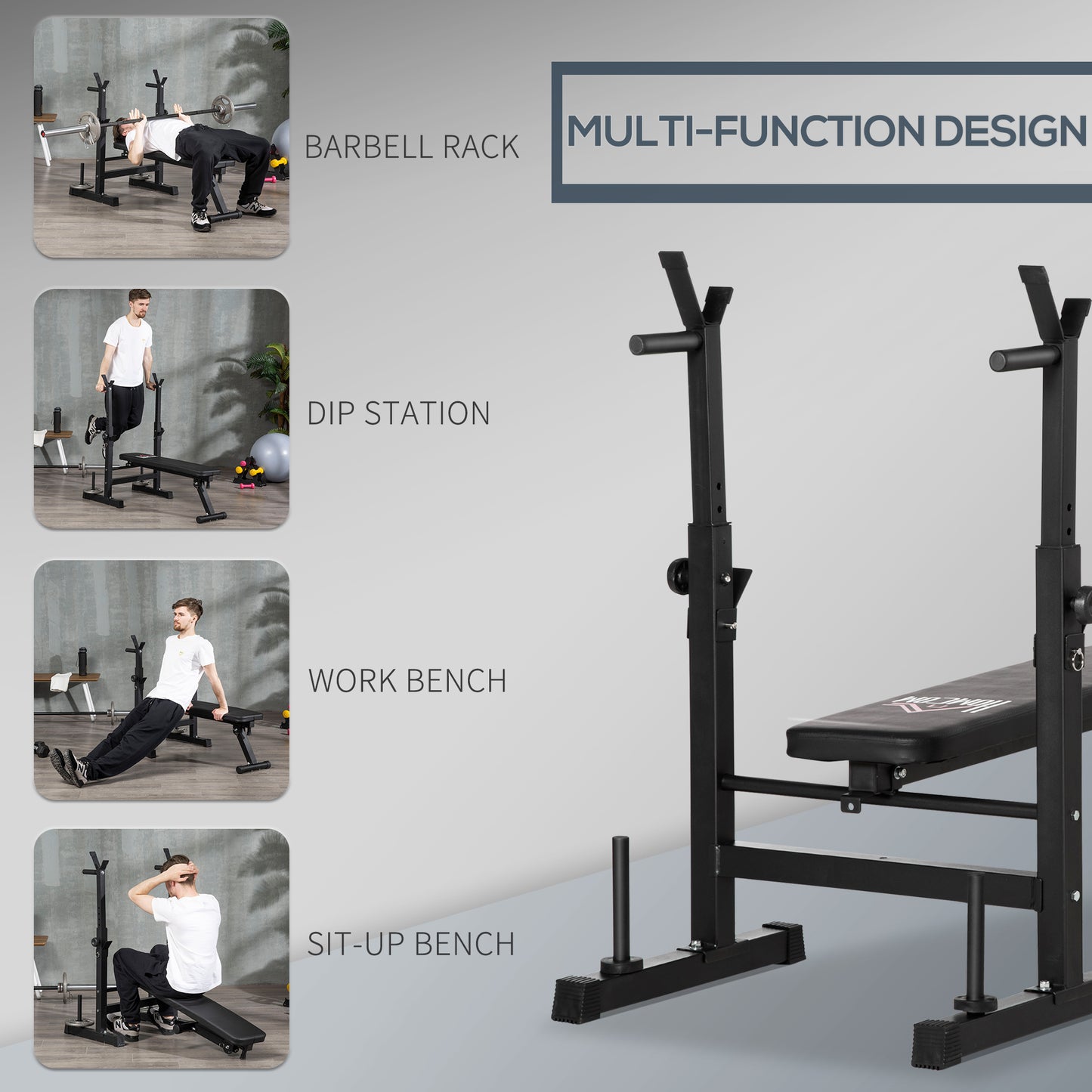 HOMCOM Adjustable Weight Bench, Foldable Bench, with Barbell Rack, Black