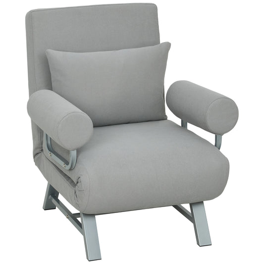 HOMCOM Single Sofa Bed, 3-in-1 Convertible Folding Chair Bed with Adjustable Backrest, Removable Armrests, Light Grey