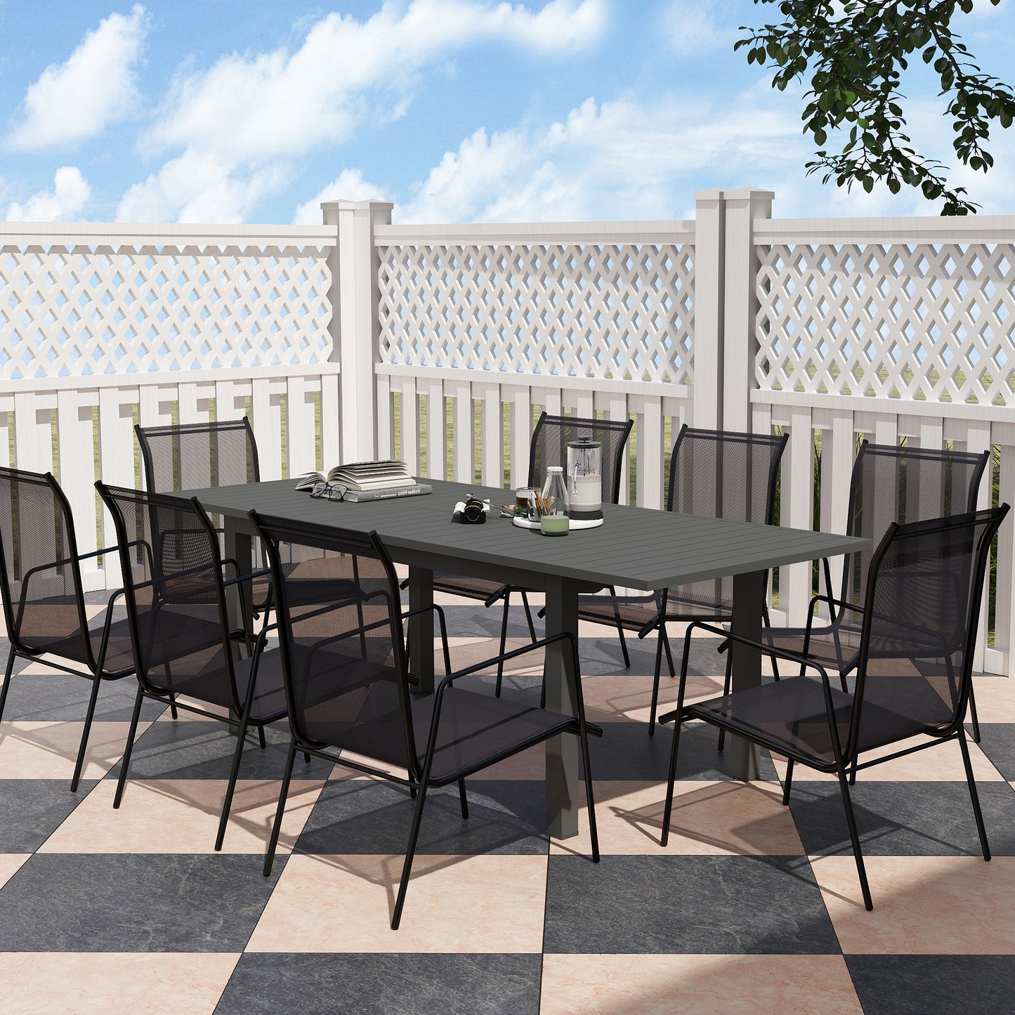 Outsunny Aluminium Extending Garden Table with Slatted Top for 6-8 Person, 160/220 x 90 x 73 cm, Grey