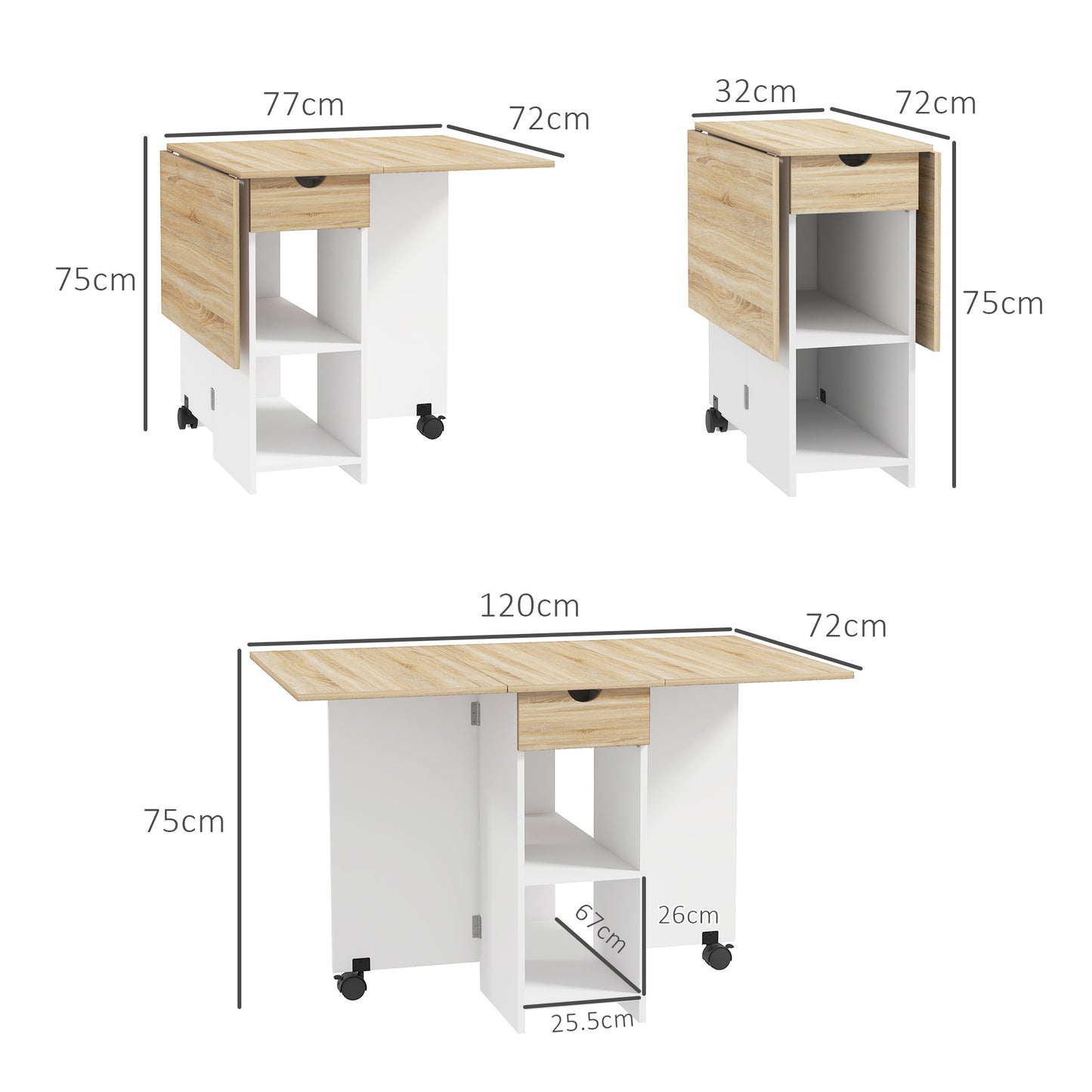HOMCOM Folding Dining Table, Drop Leaf Table for Small Spaces, Foldable Table with Drawer and Storage Shelves for Kitchen, Dining Room, Oak--ChewyGames-ChewyGames