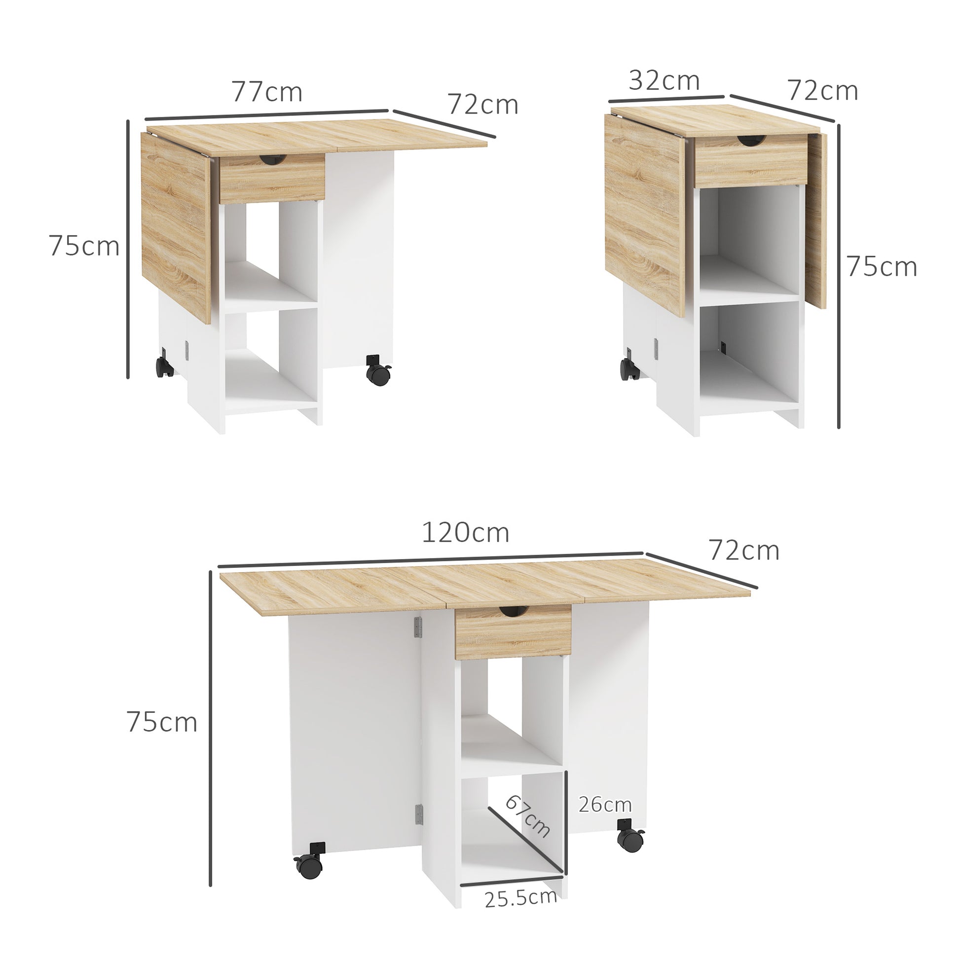 HOMCOM Folding Dining Table, Drop Leaf Table for Small Spaces, Foldable Table with Drawer and Storage Shelves for Kitchen, Dining Room, Oak--ChewyGames-ChewyGames