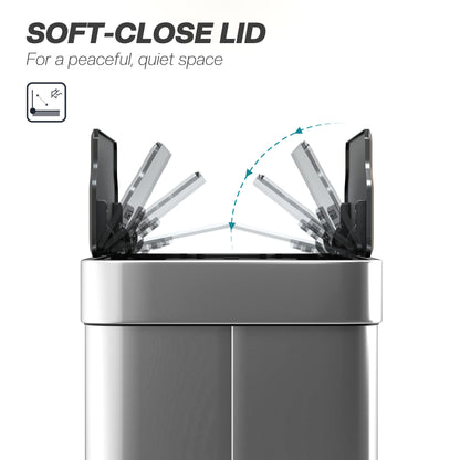 HOMCOM 55L Sensor Bin, Large Automatic Touchless Rubbish Bin with Soft-Close Lid, Silver Tone