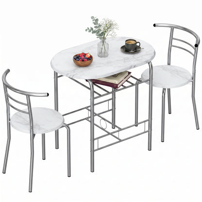 HOMCOM Three-Piece Compact Dining Set - White Marble Effect