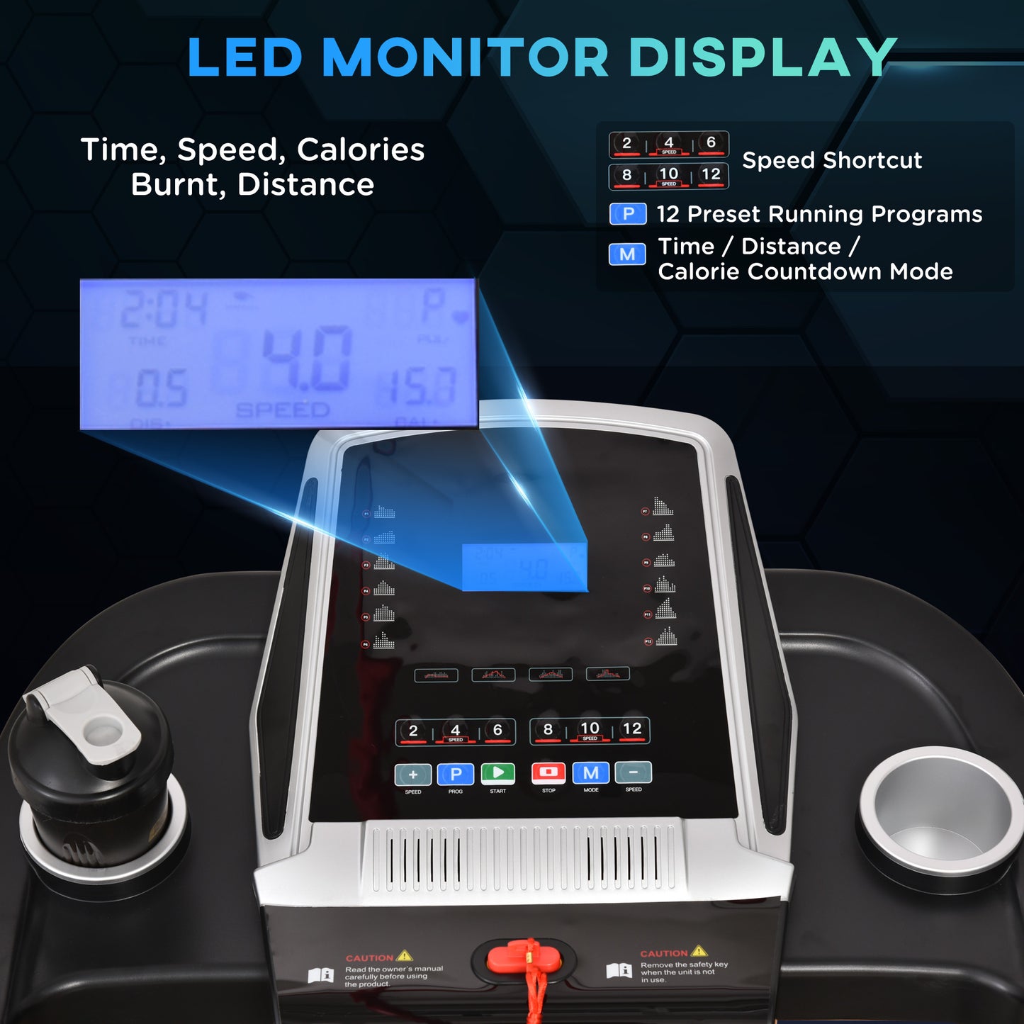 HOMCOM Folding Treadmill, Compact Running Machine with LED Display, Drink & Phone Holder for Home Workout