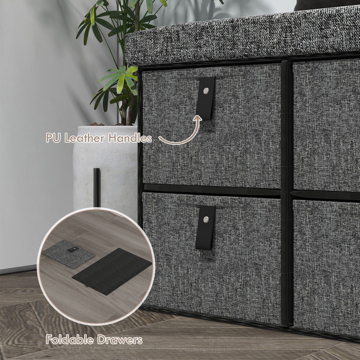 HOMCOM Six-Drawer Shoe Storage Bench, with Padded Top Seat - Dark Grey--ChewyGames-ChewyGames