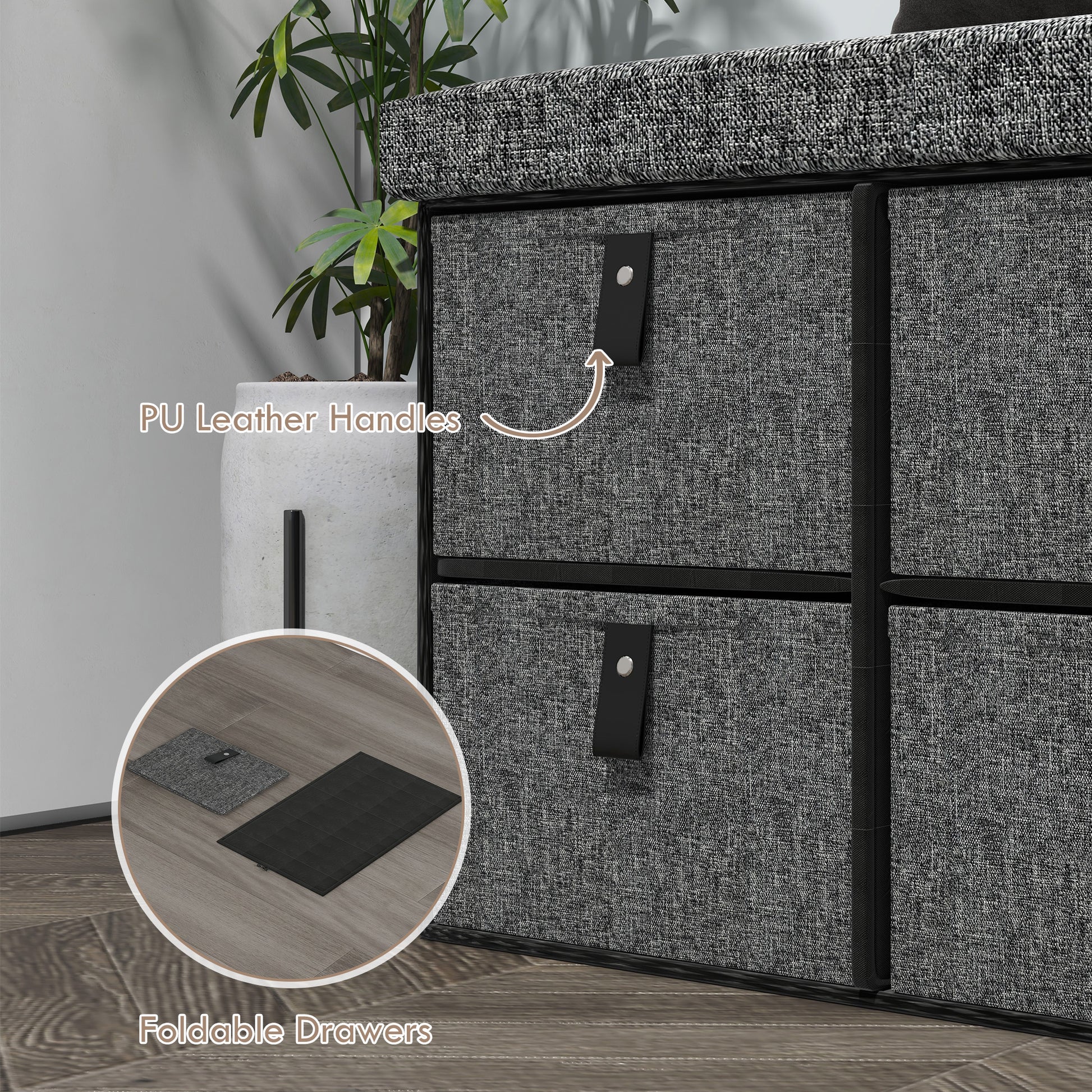 HOMCOM Six-Drawer Shoe Storage Bench, with Padded Top Seat - Dark Grey--ChewyGames-ChewyGames