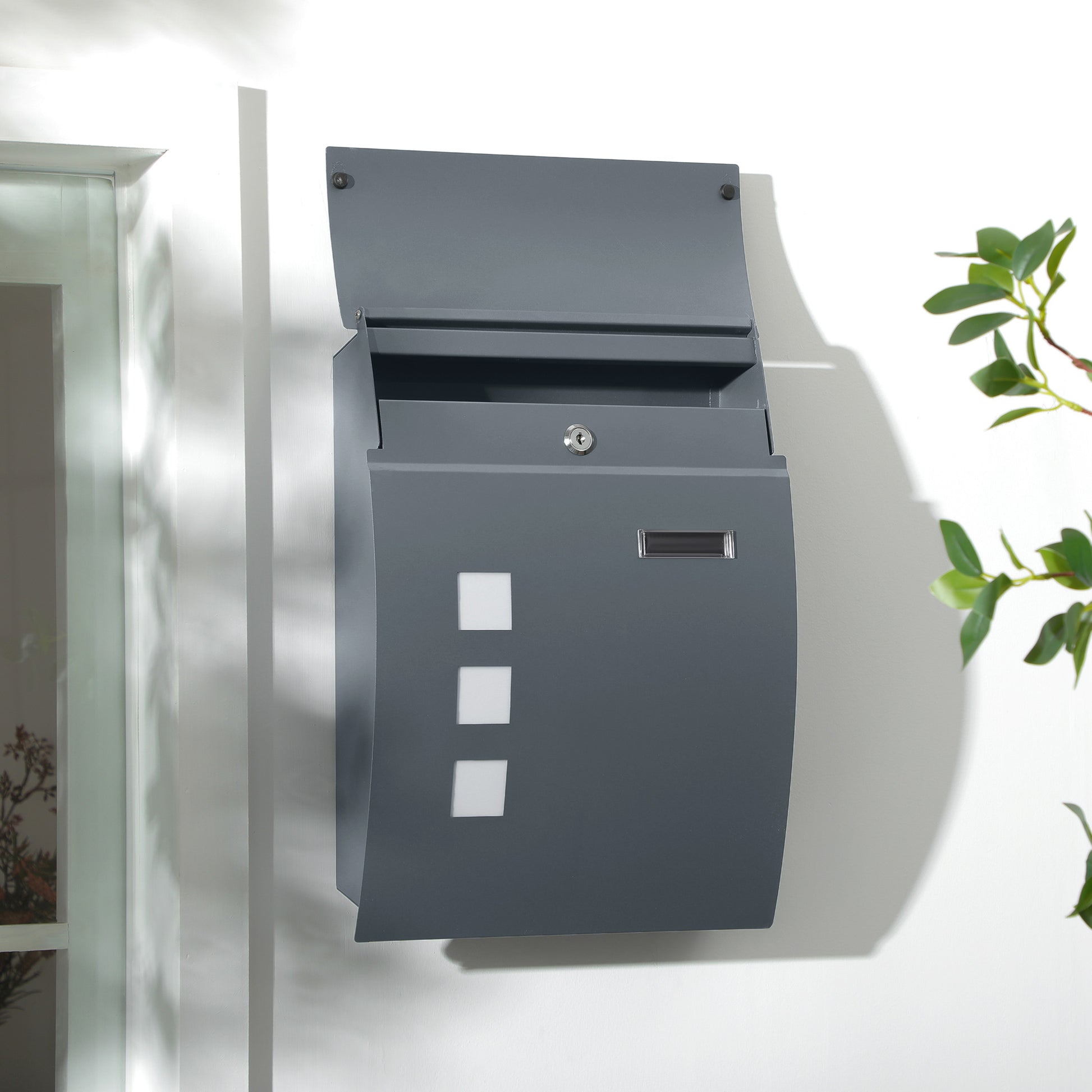 HOMCOM Wall Mounted Letter Box, Weatherproof Post Box for Outside Wall, Modern Mailbox with 2 Keys and Nameplate, Anthracite Grey--ChewyGames-ChewyGames