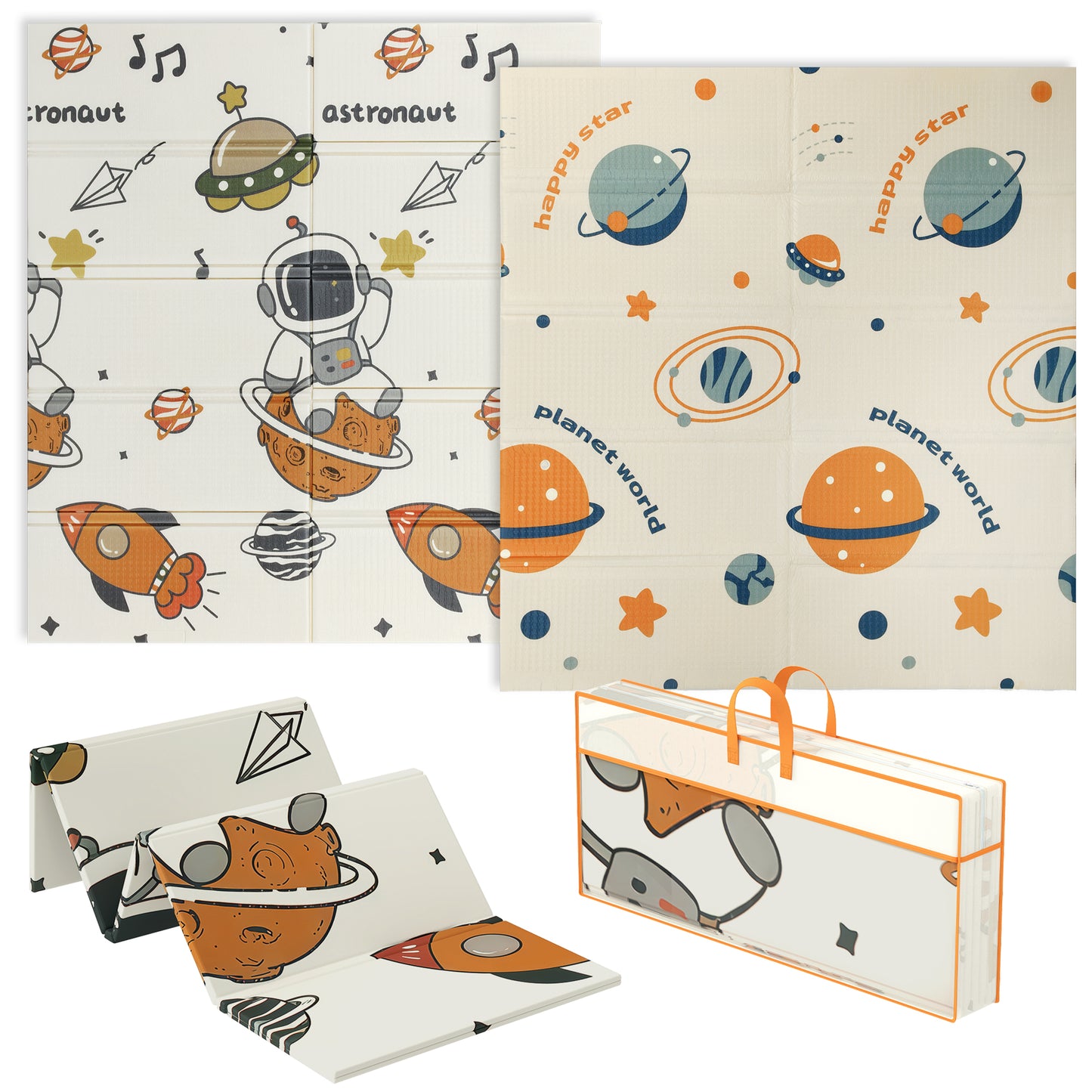 AIYAPLAY Space-Themed Baby Plat Mat Double Sided, Foldable, Water-Resistant for Outdoor/Indoor, 177 x 146 x 1.5cm--ChewyGames-ChewyGames