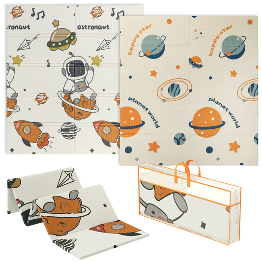AIYAPLAY Space-Themed Baby Plat Mat Double Sided, Foldable, Water-Resistant for Outdoor/Indoor, 177 x 146 x 1.5cm--ChewyGames-ChewyGames