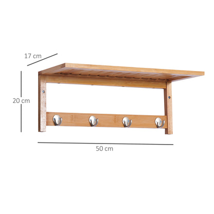 HOMCOM Wall Mounted Coat Clothes Hat Hanger 4 Hooks Rack Stand with Rail & Storage Shelf for Hallway Entryway Bedroom Bathroom--ChewyGames-ChewyGames