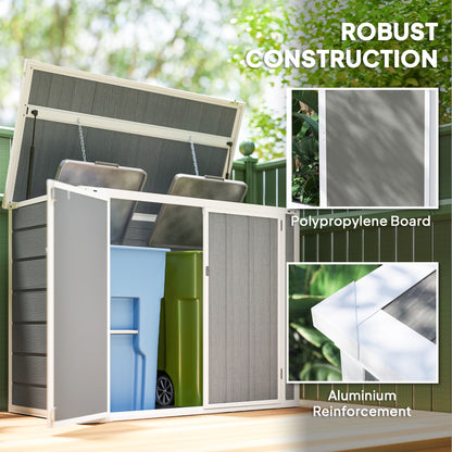 Outsunny 4.7 x 2.5FT Garden Shed, Double Bin Storage Shed with Lockable Doors, Outdoor Small Shed with Openable Lid for 2 Trash Cans, Garden Tools, Grey