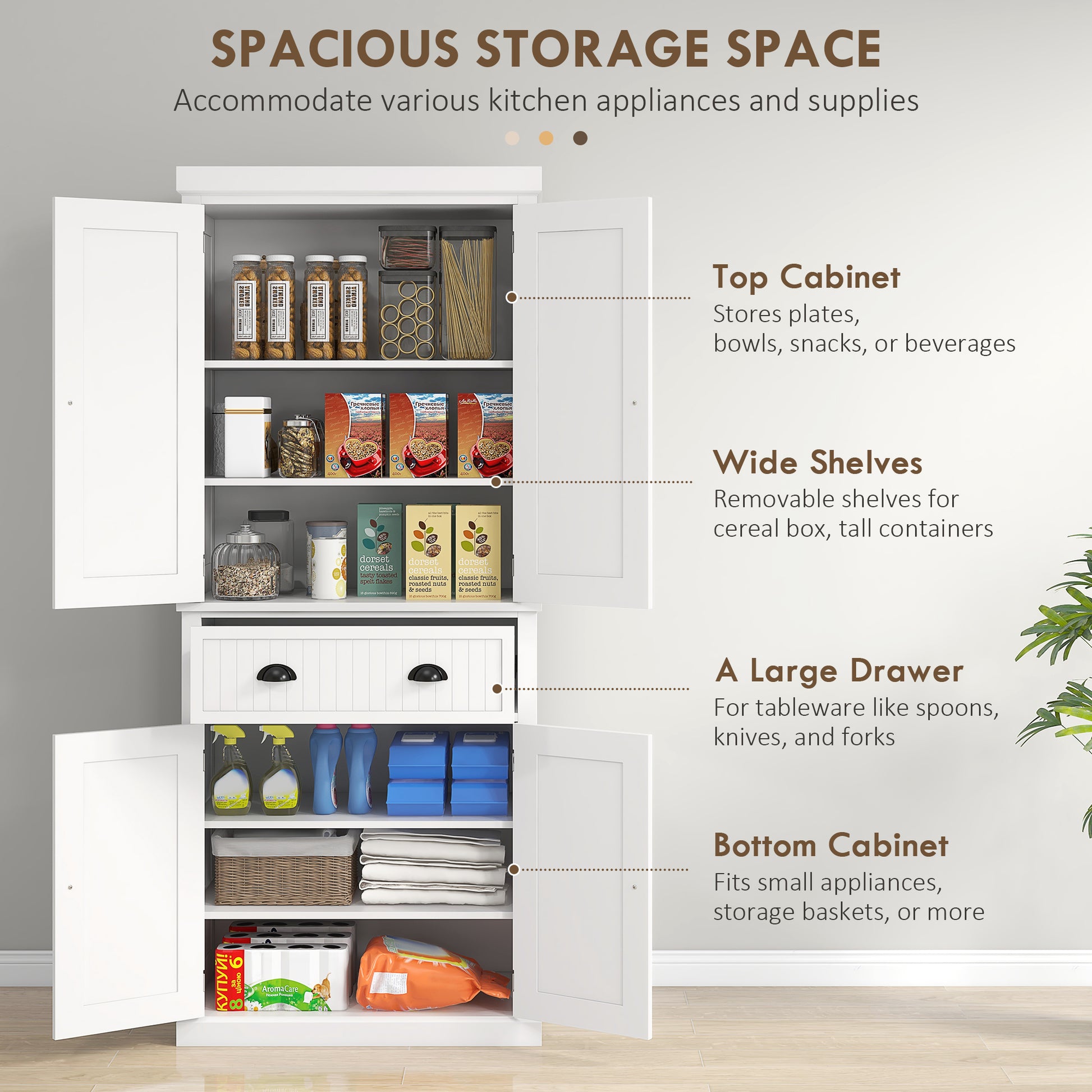 HOMCOM Kitchen Storage Cabinet with Drawer and Adjustable Shelves - White-Tall Kitchen Cabinets-ChewyGames-ChewyGames