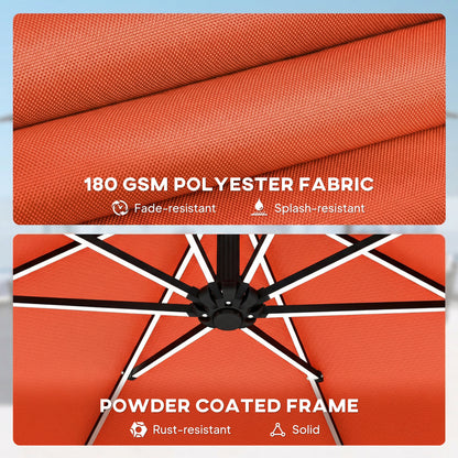 Outsunny 3 m Garden Cantilever Parasol with LED Solar Light, Round Overhanging Umbrella with 360° Rotation, Cover, Orange