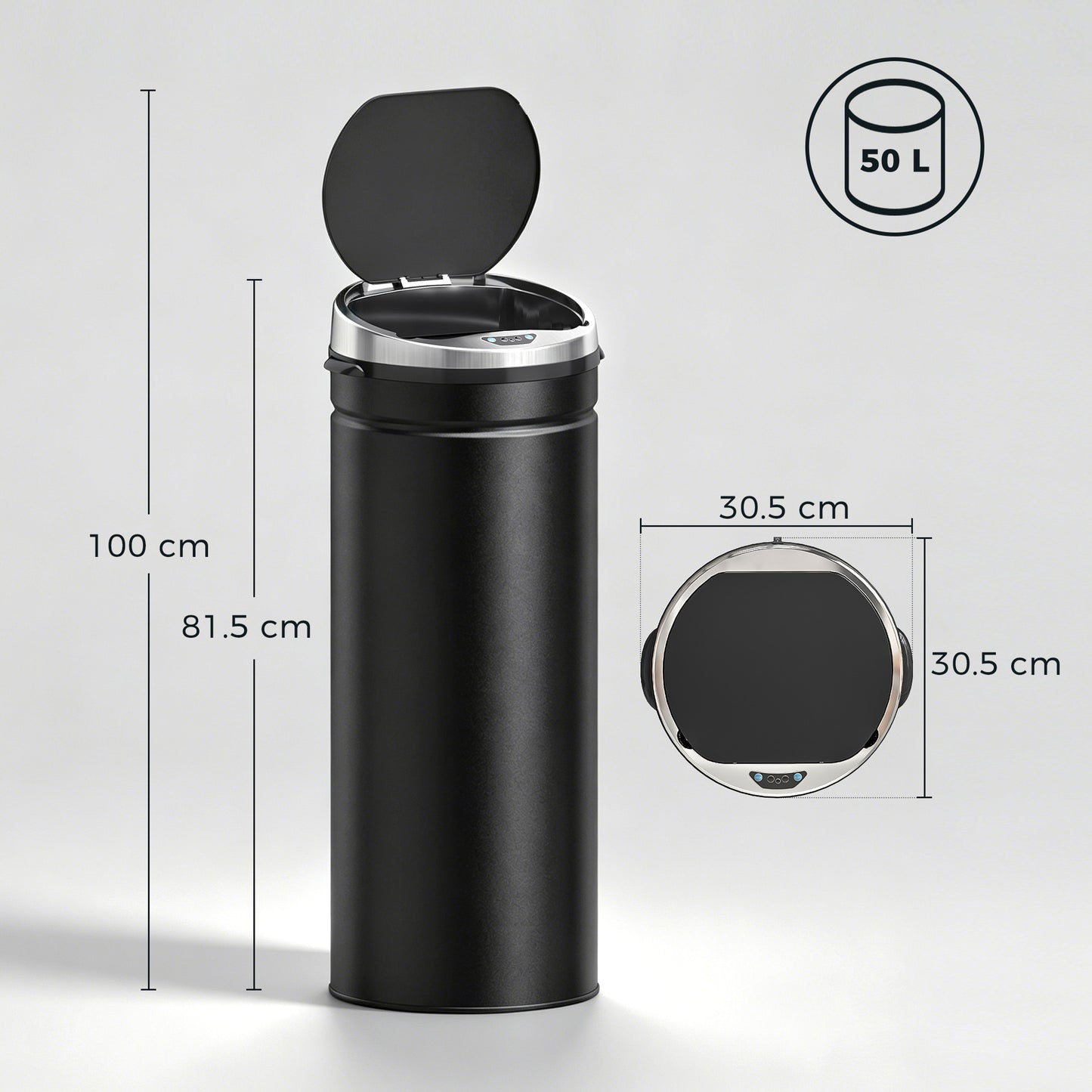 HOMCOM 50L Sensor Bin, Automatic Touchless Rubbish Bin with Soft-Close Lid, Fingerprint Resistant Stainless Steel for Kitchen, Home Office, Recycling and Waste, Black