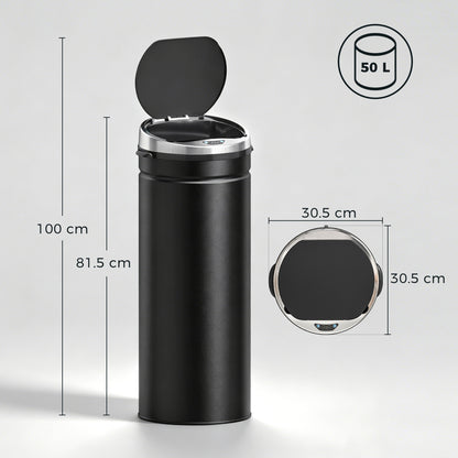 HOMCOM 50L Sensor Bin, Automatic Touchless Rubbish Bin with Soft-Close Lid, Fingerprint Resistant Stainless Steel for Kitchen, Home Office, Recycling and Waste, Black